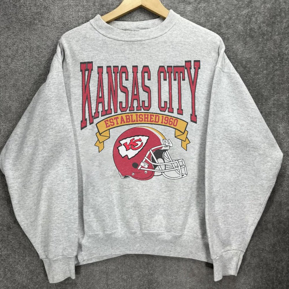 Kansas City Graphic Crewneck Sweatshirt - Gray with Red Helmet